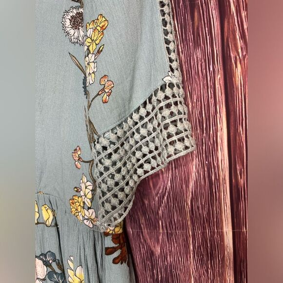 Debbie Dabbie Women’s 10 Blue Flowered Boho embroidered Detail Midi Dress. - Picture 3 of 8